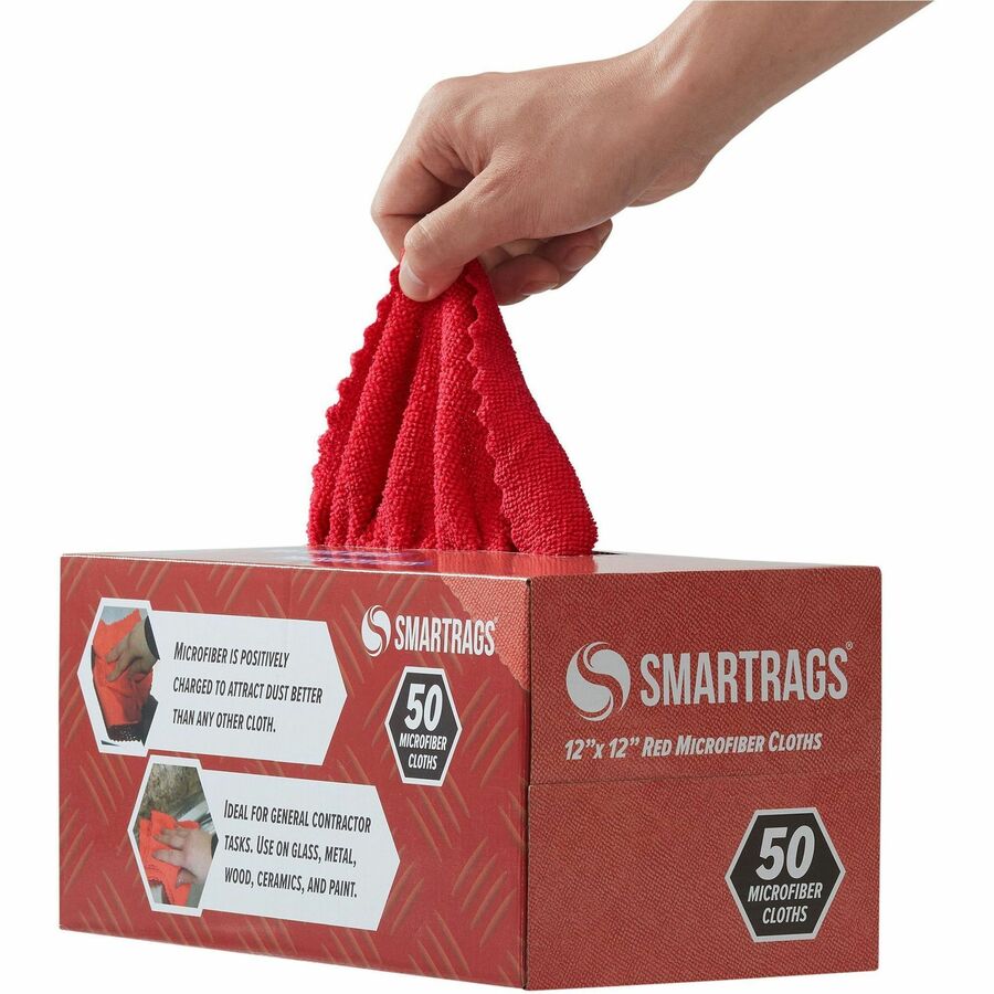 Monarch Smart Rags Microfiber Cloths, 12" x 12", 50 / Box, Red