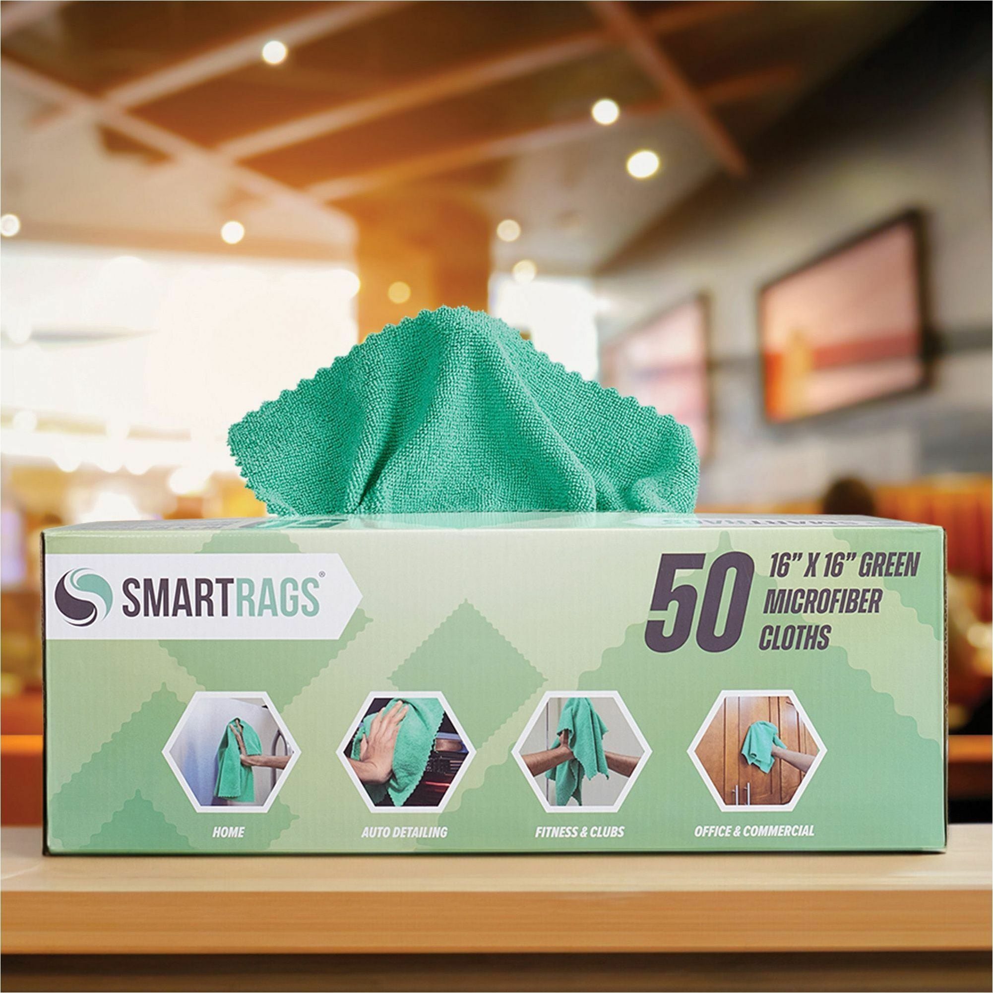 Monarch Smart Rags Microfiber Cloths, 16" x 16", 50 / Box - Reusable, Streak-free, Lint-free, Dirt Resistant, Grime Resistant - Green