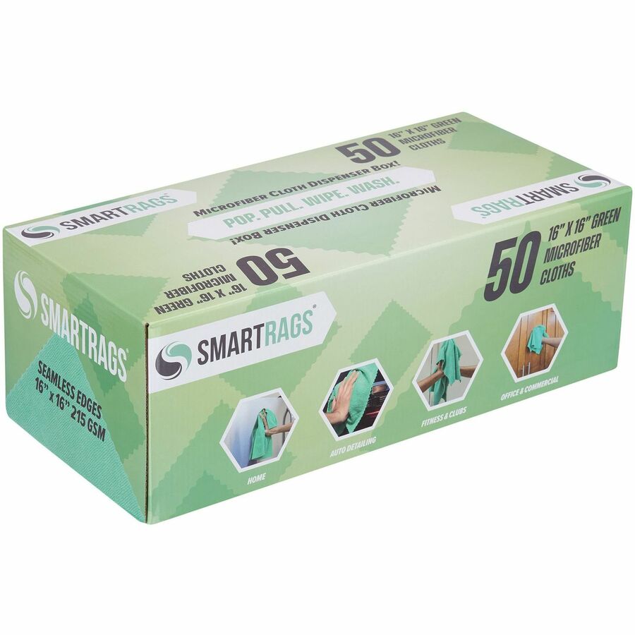 Monarch Smart Rags Microfiber Cloths, 16" x 16", 50 / Box - Reusable, Streak-free, Lint-free, Dirt Resistant, Grime Resistant - Green