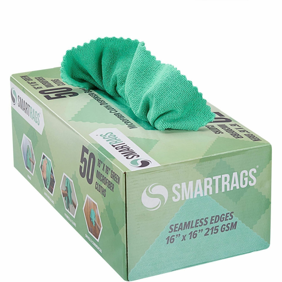 Monarch Smart Rags Microfiber Cloths, 16" x 16", 50 / Box - Reusable, Streak-free, Lint-free, Dirt Resistant, Grime Resistant - Green