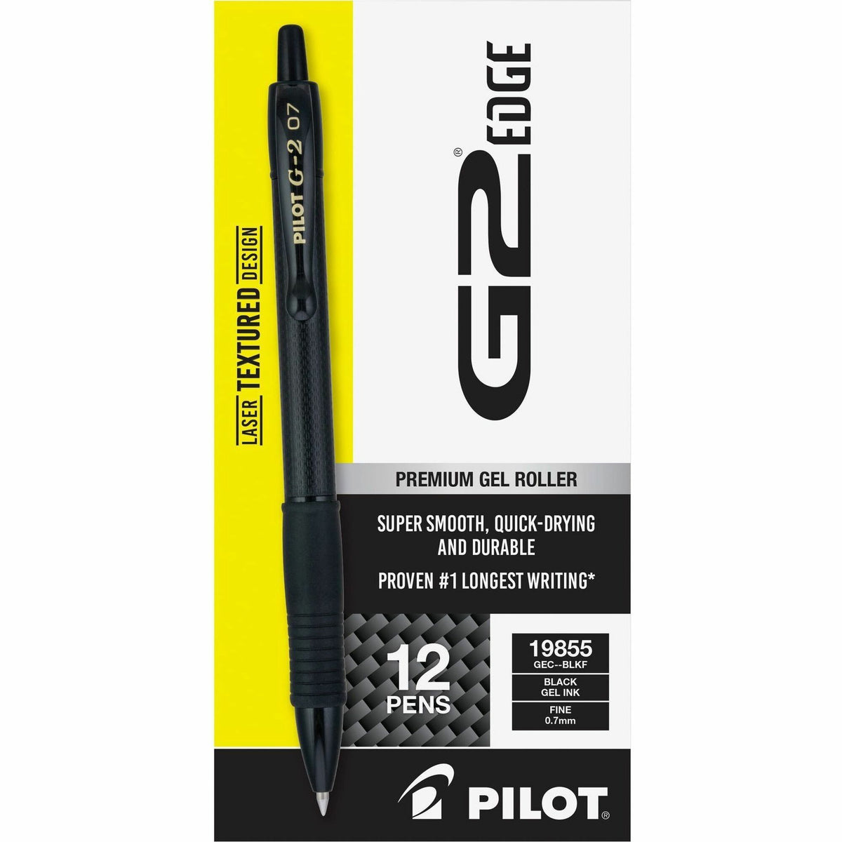 G2 Edge Gel Pen - 0.7 mm Fine Pen Point - Refillable - Black Ink - Gel-based - Tungsten Carbide Tip - 1 Dozen