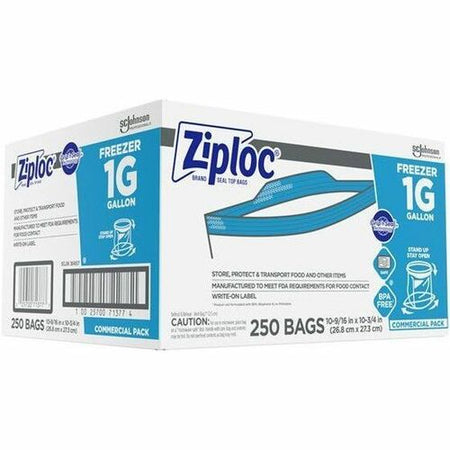 Ziploc® Grip n' Seal Freezer Bags - Large Size - 1 gal Capacity - 10.75" Length x 10.56" Width - Zipper Closure - Textured - Clear - Plastic - Food, Industrial, Healthcare, Office, Commercial, Storage/ - 250 / Carton