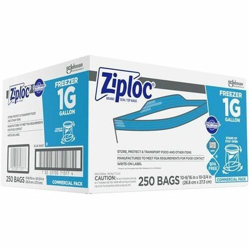 Ziploc® Grip n' Seal Freezer Bags - Large Size - 1 gal Capacity - 10.75" Length x 10.56" Width - Zipper Closure - Textured - Clear - Plastic - Food, Industrial, Healthcare, Office, Commercial, Storage/ - 250 / Carton