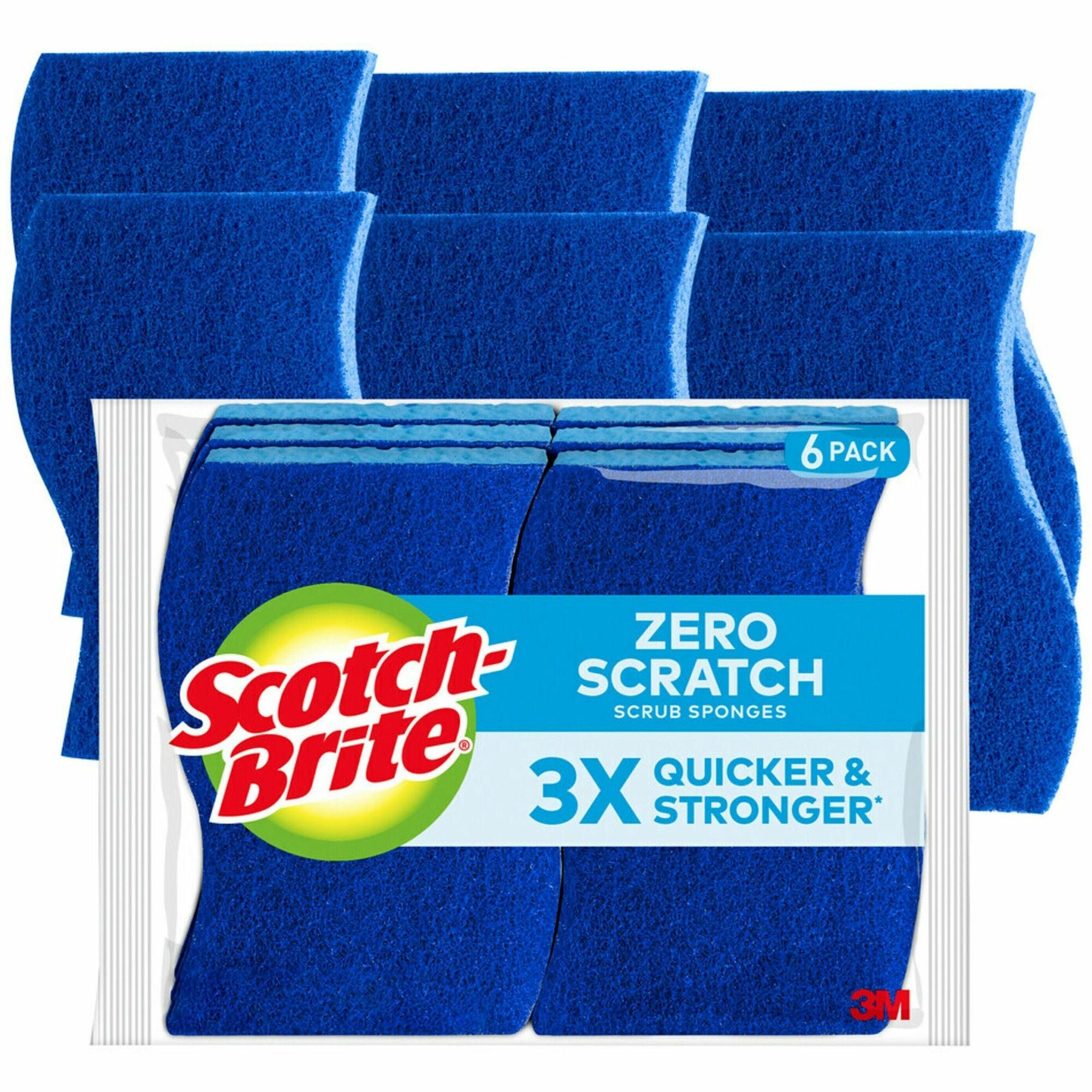 Scotch-Brite Zero Scratch Non-Scratch Scrub Sponges - 0.7" Height x 4.4" Width x 2.6" Depth - 6/Pack - 6 / Carton - Fiber - Blue