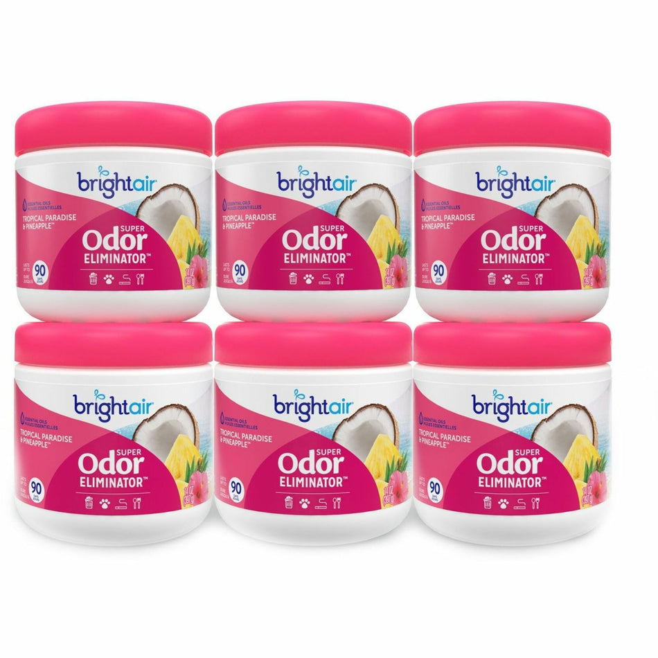 Bright Air Super Odor Eliminator Air Freshener - 14 fl oz (0.4 quart) - Tropical Paradise & Pineapple - 90 Day - Cruelty-free, Phthalate-free, Triclosan-free, BHT Free - 6 / Carton