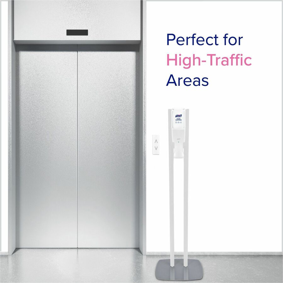 PURELL® ES10 Floor Stand with Automatic Dispenser - Floor, Freestanding - White - For Sanitizing Dispenser, High Traffic Area, Waiting Room, Hallway - Sturdy, Low-profile Base, Lightweight