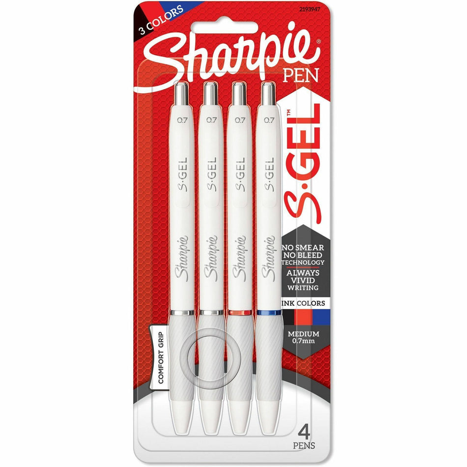 Sharpie S-Gel Pens - 0.7 mm Bold Pen Point - Assorted Ink - White Barrel - 4 / Pack
