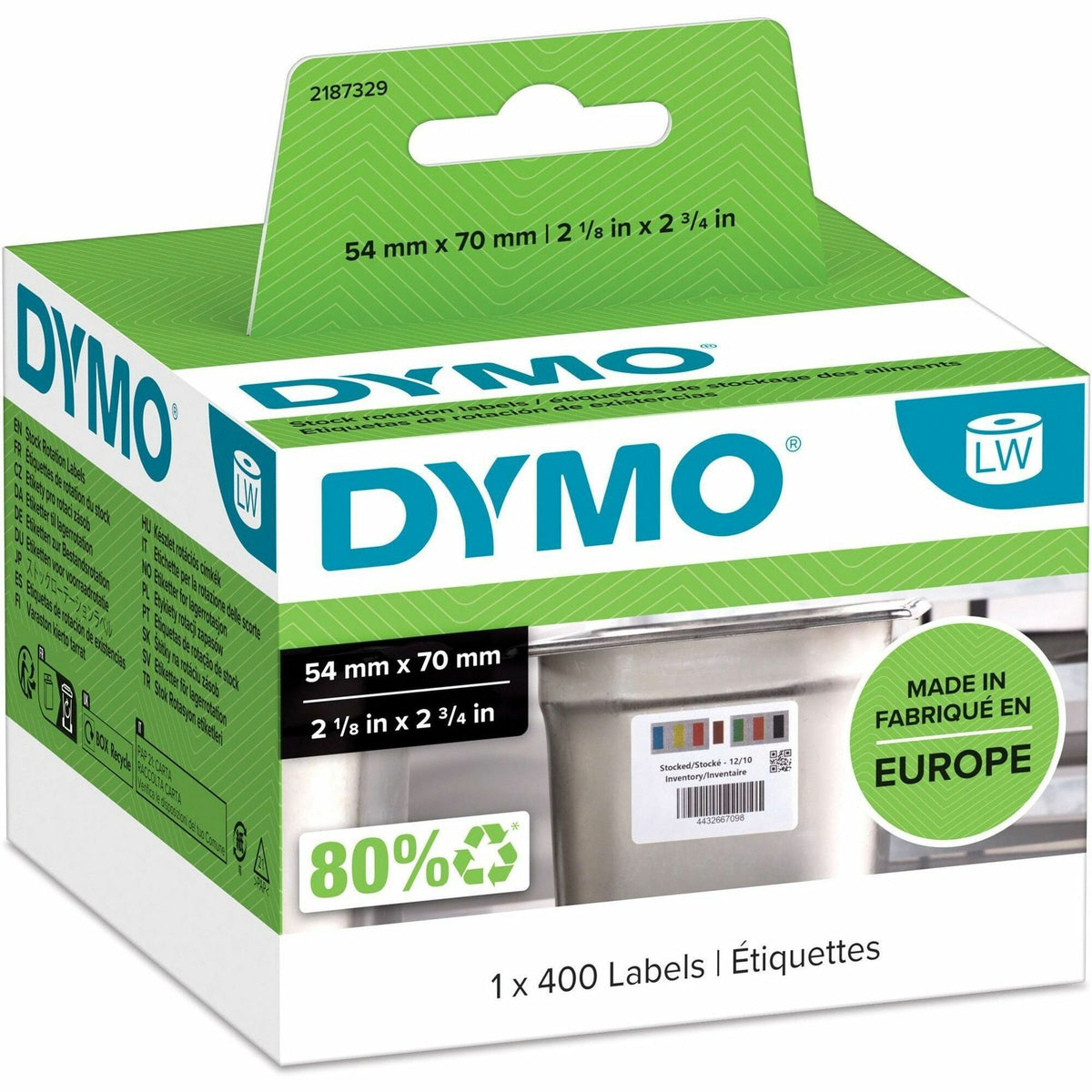 Dymo LabelWriter Stock Rotation Labels - 2 1/8" Width x 2 3/4" Length - Laser - White - Paper - Durable - 400 / Roll - 400 / Roll
