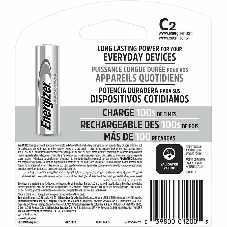 Energizer Recharge Universal C Batteries - 2500 mAh - 2 Pack