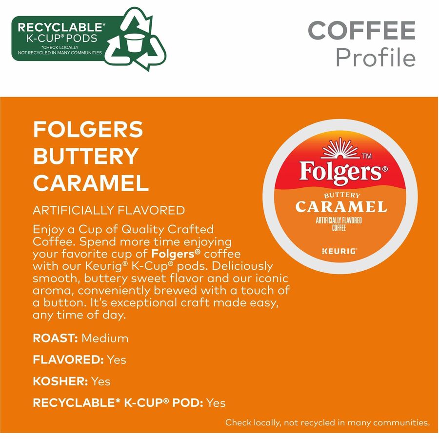 Folgers® K-Cup Buttery Caramel Coffee - Compatible with Keurig K-Cup Brewer - Medium - 24 K-Cup - K-Cup - Buttery Caramel, Caramel, Arabica - Kosher - 24 / Box