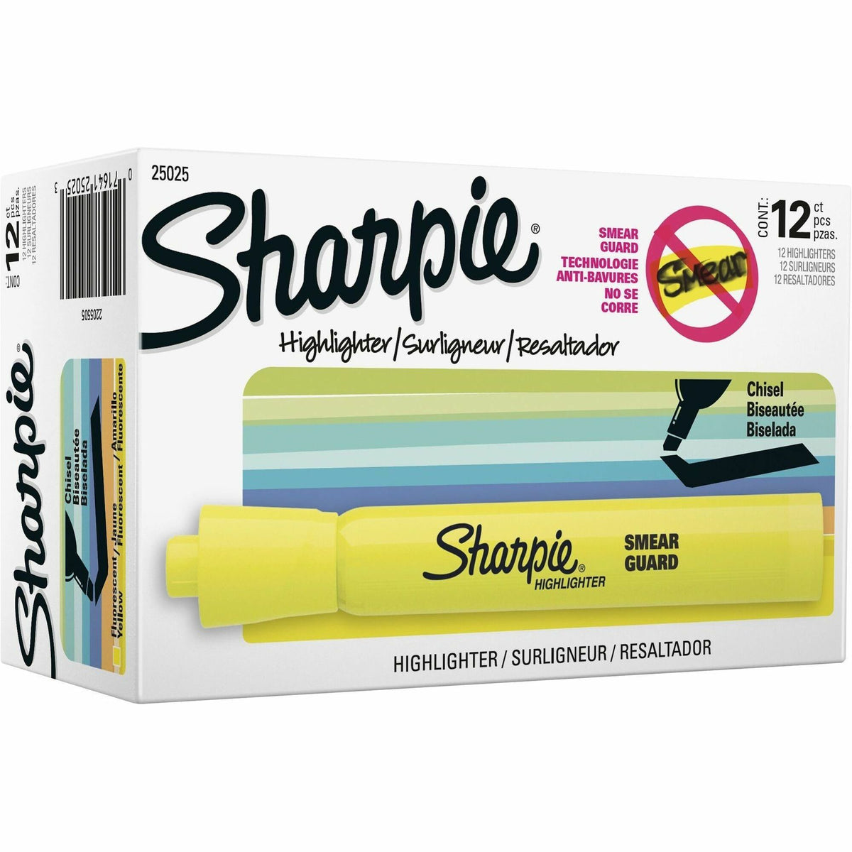 Sharpie Highlighter - Chisel Marker Point - Fluorescent Yellow Ink - 1 Dozen