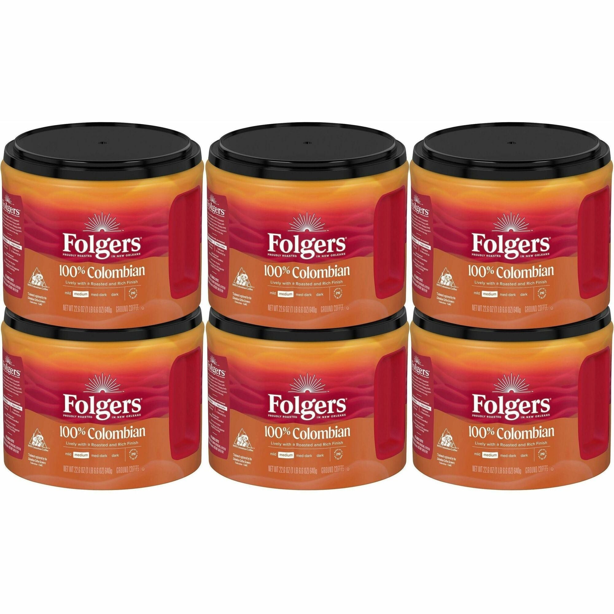 Folgers® Ground 100% Colombian Coffee - Medium - 22.6 oz Per Canister - Ground - Colombian, Arabica - 6 / Carton
