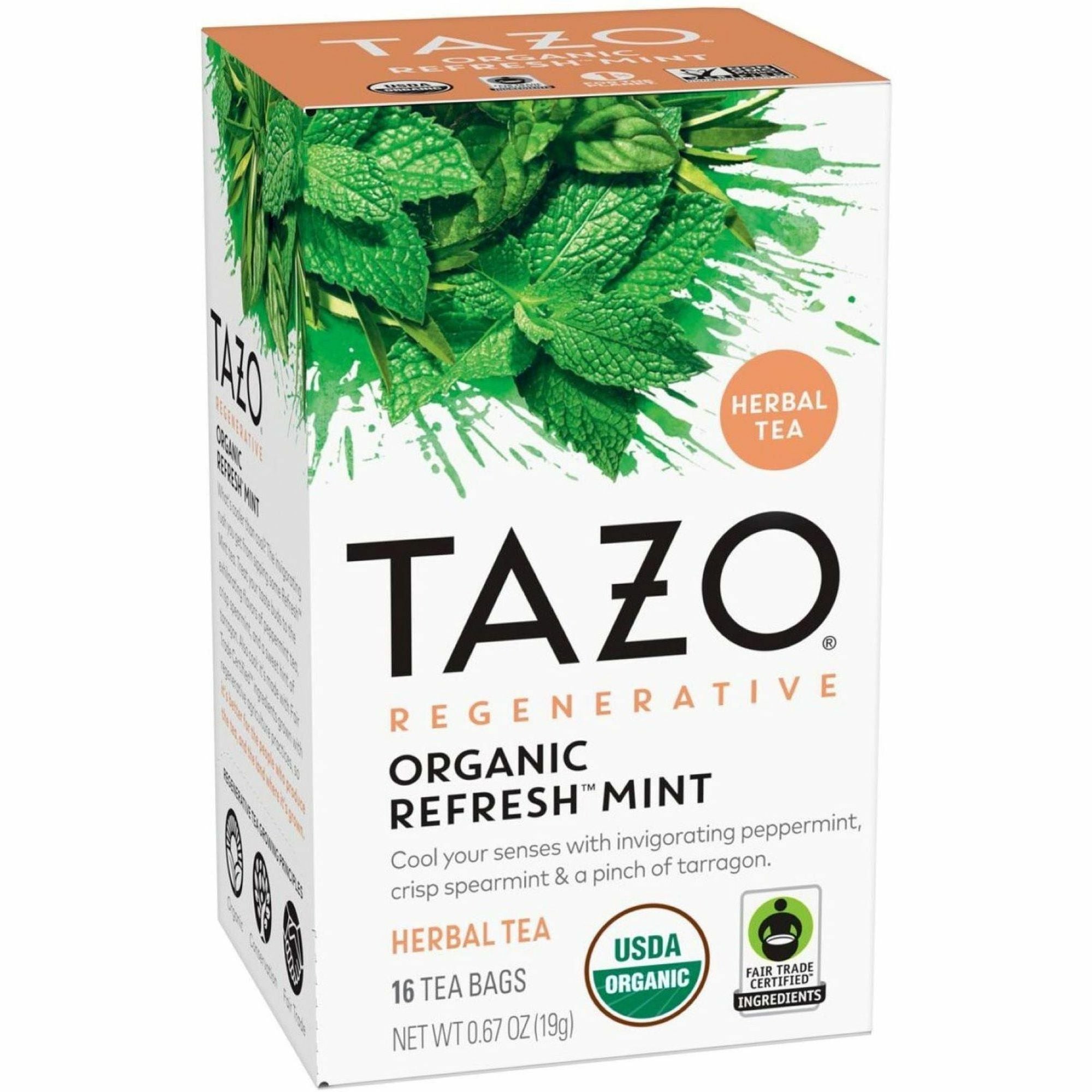 Tazo Regenerative Organic Refresh Mint Herbal Tea Bag - Herbal Tea - 16 / Box