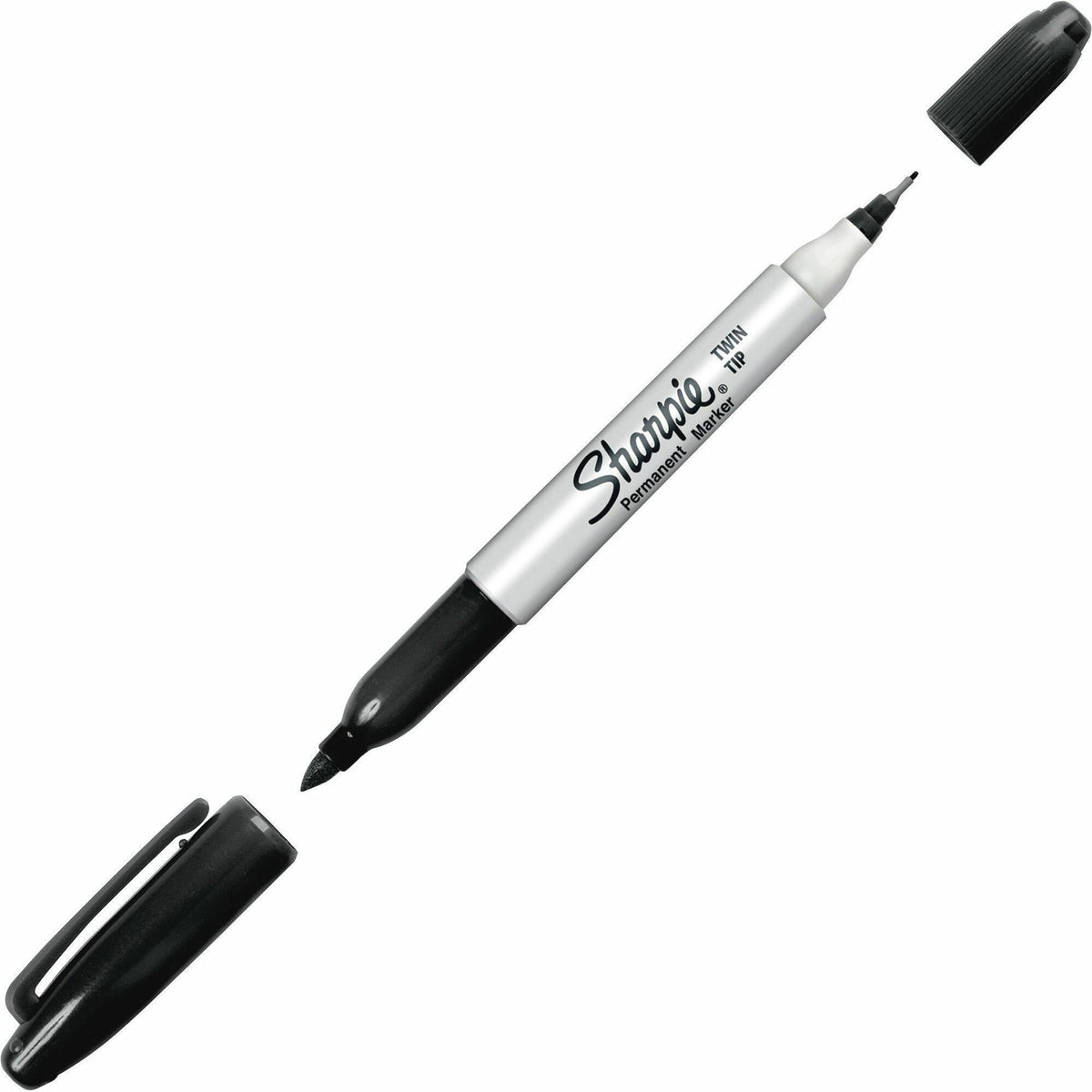 Sharpie Twin Tip Permanent Markers - Ultra Fine, Fine, Bold Marker Point - Black Ink - 1 Dozen