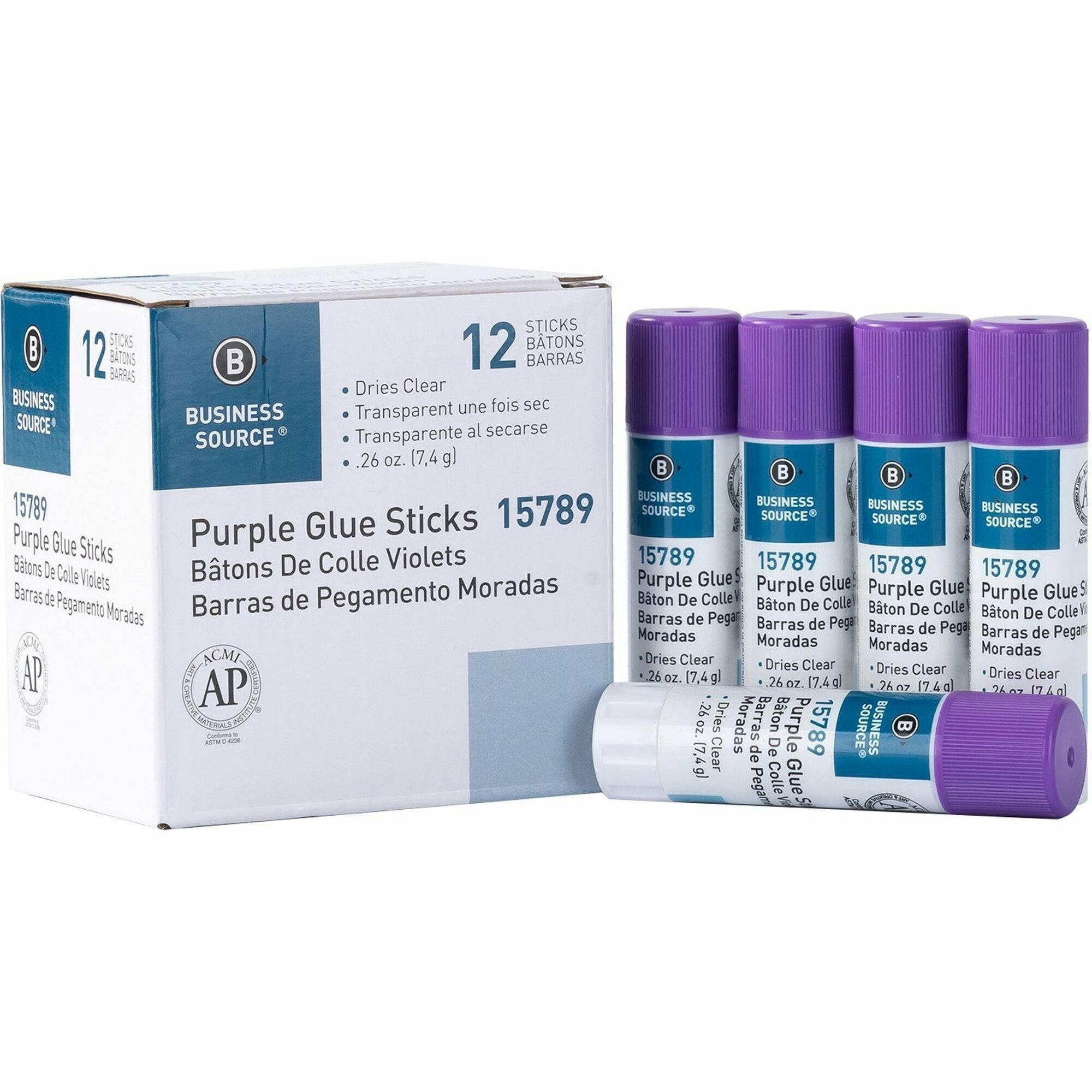 Business Source Bulk Purple Glue Sticks - 0.26 oz - Purple - 12 / Box
