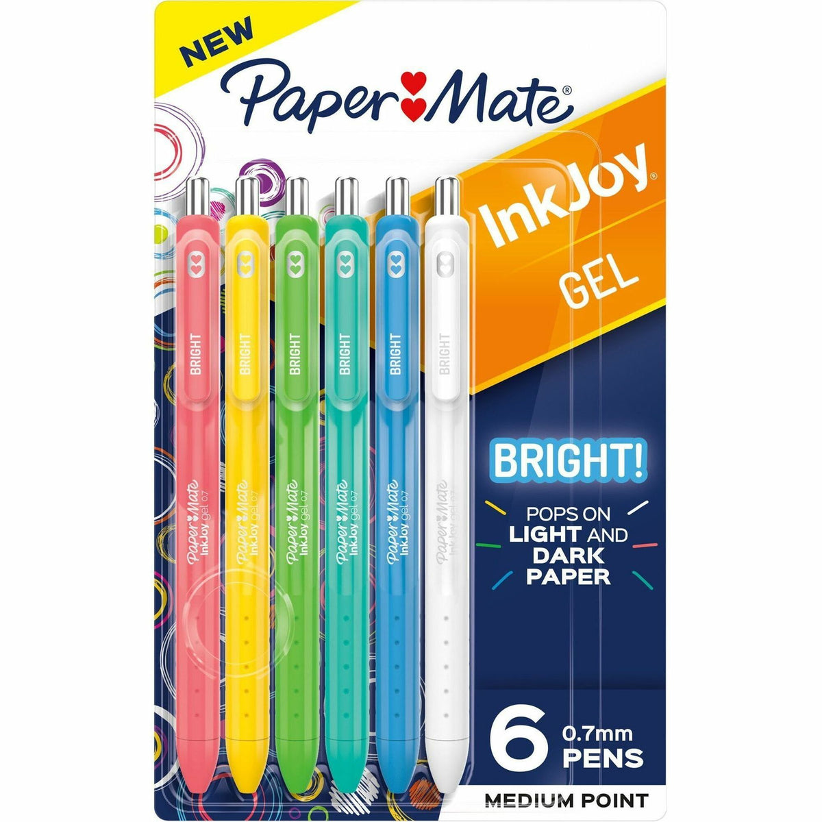Paper Mate Inkjoy Gel Bright! Pens, Medium Point (0.7mm) - 0.7 mm Medium Pen Point - Retractable - Assorted Ink - Gel-based - Assorted Barrel - 6 / Pack