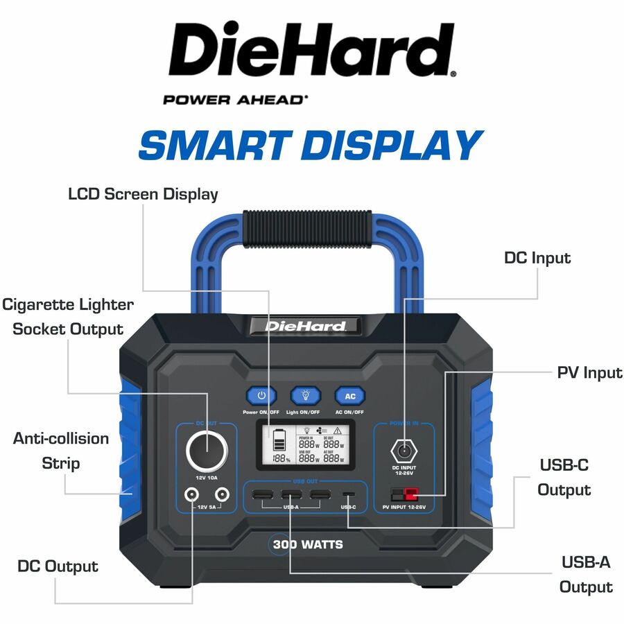 DieHard 300W Lithium-ion Power Station: Portable Solar Generator - Rich Black
