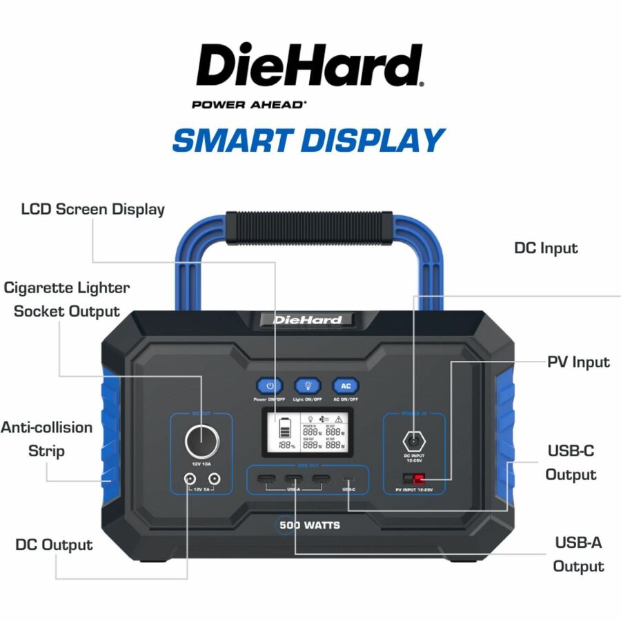 DieHard 500W Lithium-ion Power Station: Portable Solar Generator - Rich Black