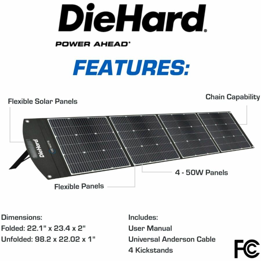 DieHard 200-Watt Solar Panel for Portable Power Station - x 31.5" Width x 10.5 ft Depth - Rich Black - 1 Each