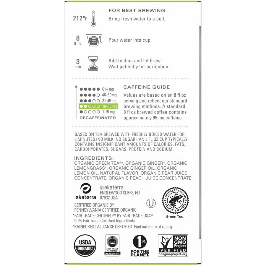 Tazo Regenerative Organic Green Ginger Green Tea Bag - Green Tea - Organic - 16 / Box