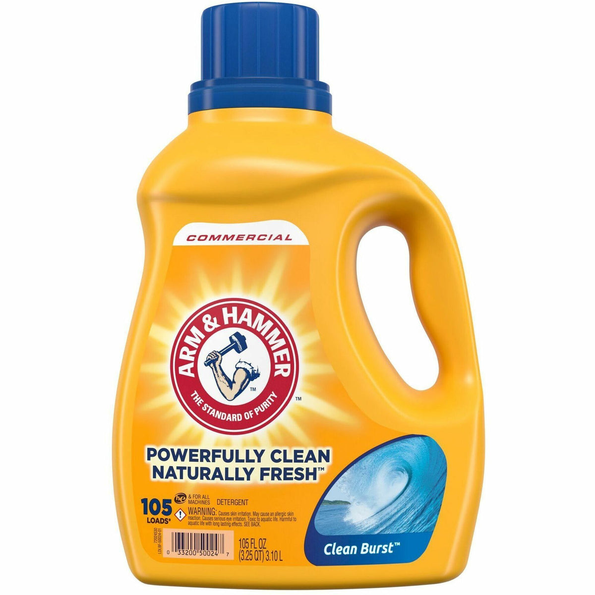 Arm & Hammer Clean Burst Laundry Detergent - For Laundry, Fabric - Concentrate - Liquid - 105 fl oz (3.3 quart) - Clean Burst Scent - Odor Neutralizer, Versatile - Yellow, Blue Bottle - 1 Each