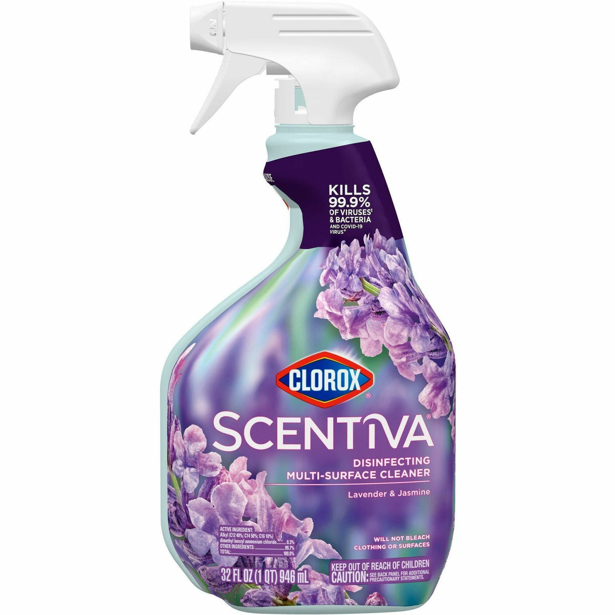Clorox Scentiva Multi-Surface Cleaner - For Multi Surface, Home, Multipurpose - Spray - 32 fl oz (1 quart) - Lavender & Jasmine Scent - Bleach-free, Disinfectant, Long Lasting, Freshen, Deodorize - Lavender - 1 Each
