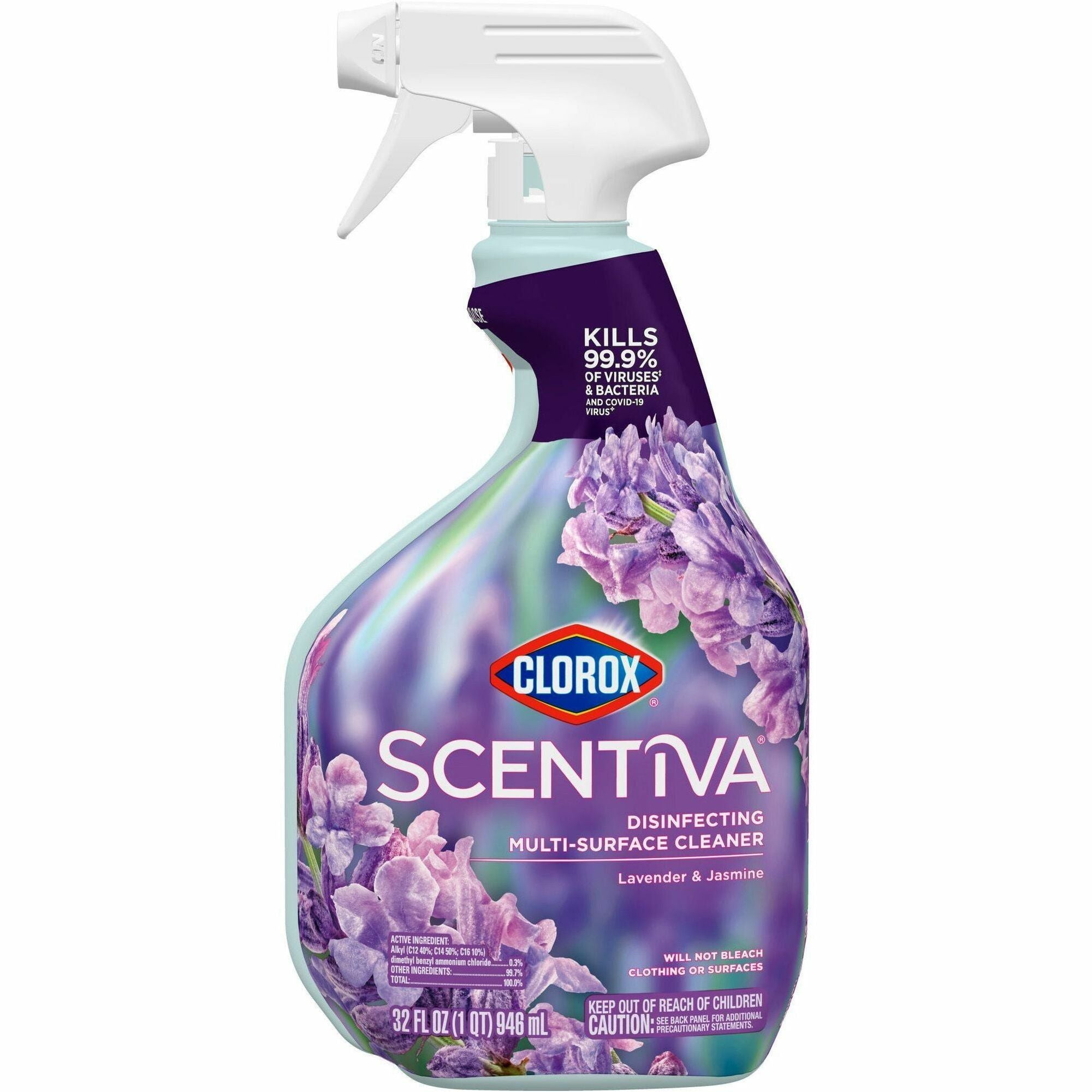 Clorox Scentiva Multi-Surface Cleaner - For Multi Surface, Home, Multipurpose - Spray - 32 fl oz (1 quart) - Lavender & Jasmine Scent - Bleach-free, Disinfectant, Long Lasting, Freshen, Deodorize - Lavender - 1 Each