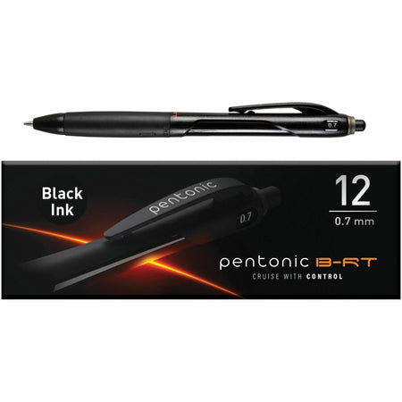 Pentonic Retractable Ballpoint Pens - 0.7 mm Fine Pen Point - Retractable - Black Ink - Nickel Silver Tip - 1 Dozen