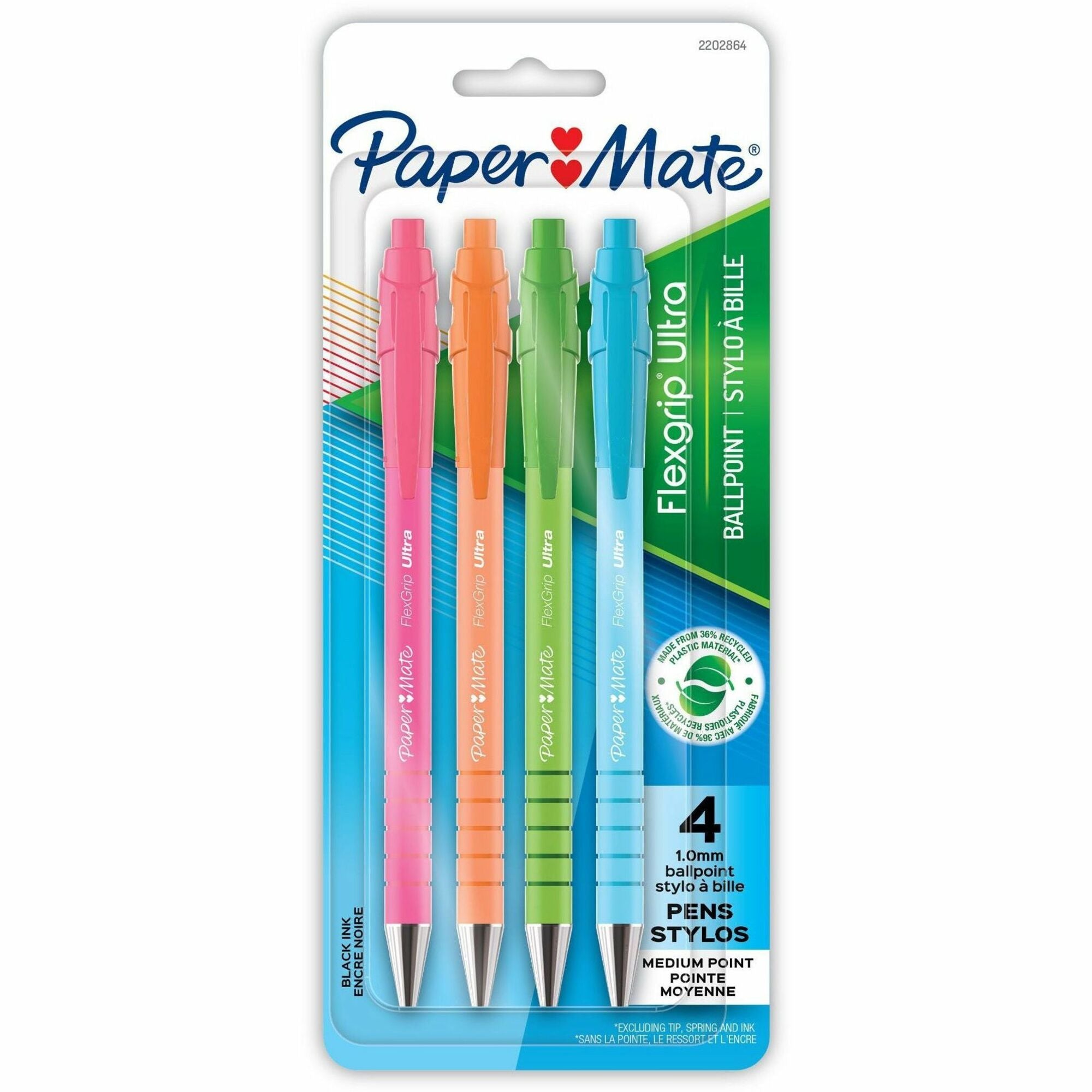 Paper Mate Flexgrip Ultra Recycled Pens - 1mm Retractable Medium Point - Assorted Colors - 4 Pack
