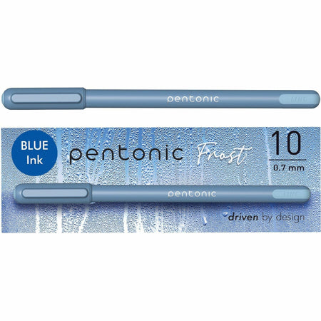 Pentonic Frosted Barrel Ballpoint Pens - 0.7 mm Fine Pen Point - Blue Ink - Frost, Blue Barrel - 10 / Box
