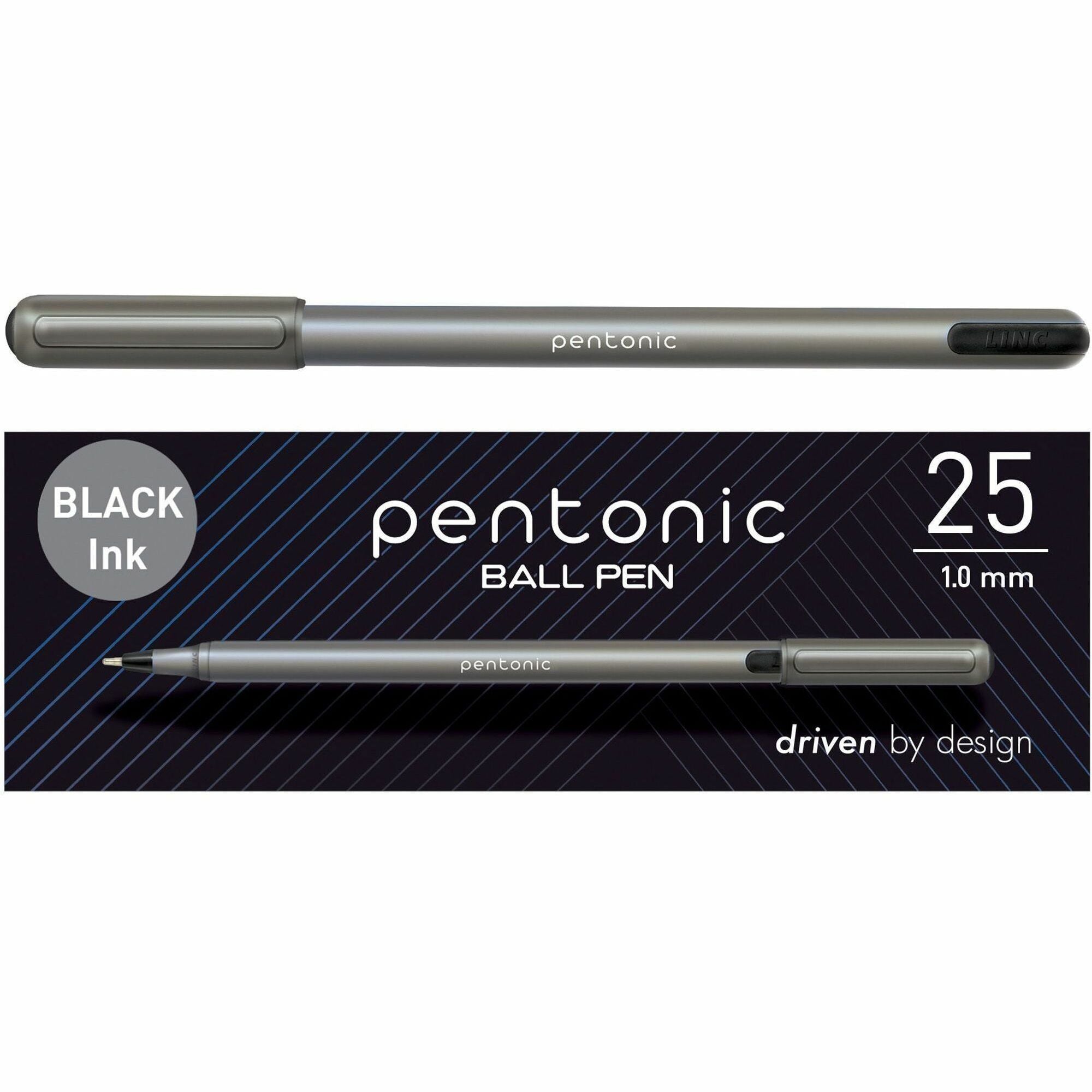 Pentonic Ballpoint Pen Set - 1 mm Pen Point - Black Ink - Nickel Silver Tip - 25 / Box