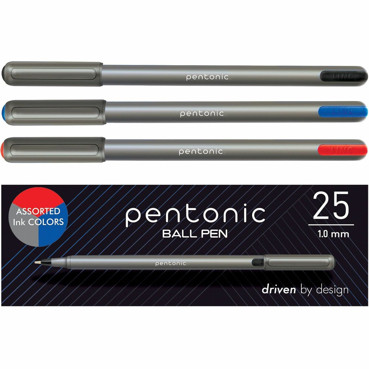 Pentonic Ballpoint Pen Set - 1 mm Pen Point - Multi Ink - Nickel Silver Tip - 25 / Box