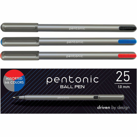 Pentonic Ballpoint Pen Set - 1 mm Pen Point - Multi Ink - Nickel Silver Tip - 25 / Box