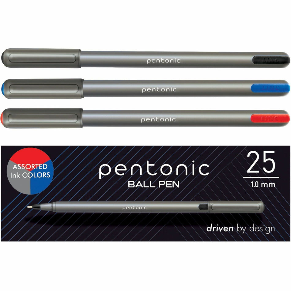 Pentonic Ballpoint Pen Set - 1 mm Pen Point - Multi Ink - Nickel Silver Tip - 25 / Box