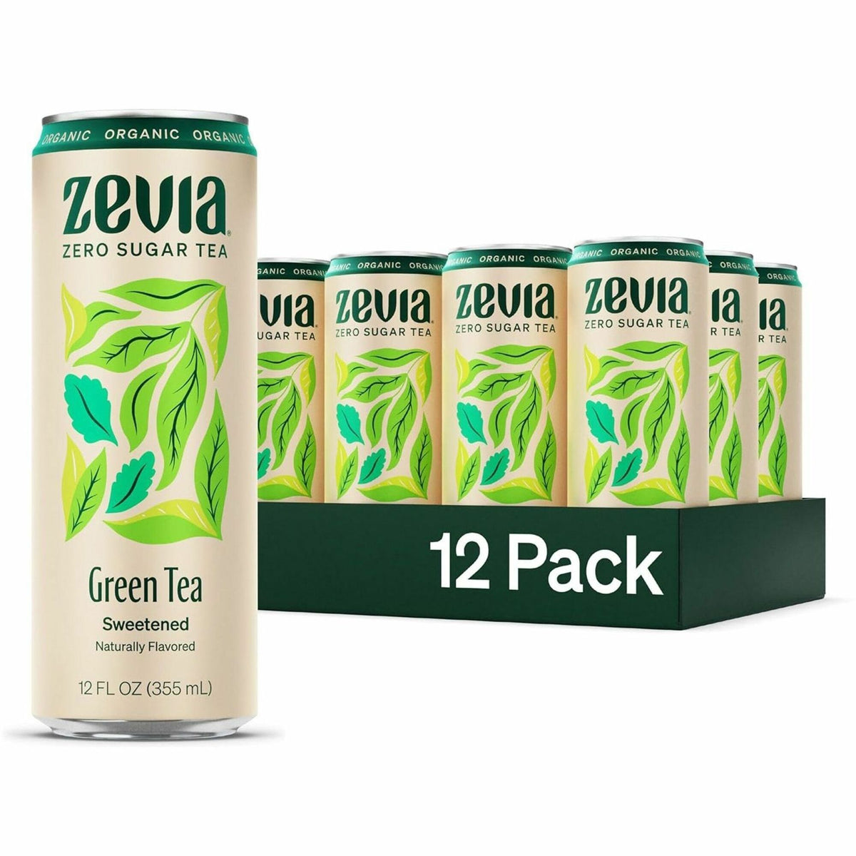 Zevia Sweetened Green Tea Green Tea - Green Tea - 12 oz - GMO Free - Organic - 12 / Carton