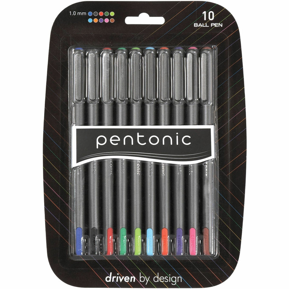 Pentonic Ballpoint Pen Set - 1 mm Pen Point - Assorted Ink - Nickel Silver Tip - 10 / Pack