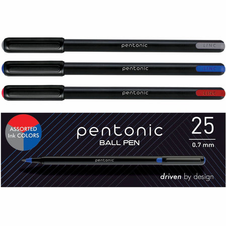 Pentonic Ballpoint Pen Set - 0.7 mm Pen Point - Assorted Ink - Nickel Silver Tip - 25 / Box