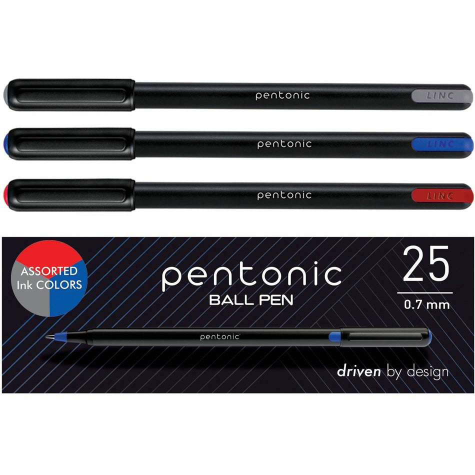 Pentonic Ballpoint Pen Set - 0.7 mm Pen Point - Assorted Ink - Nickel Silver Tip - 25 / Box
