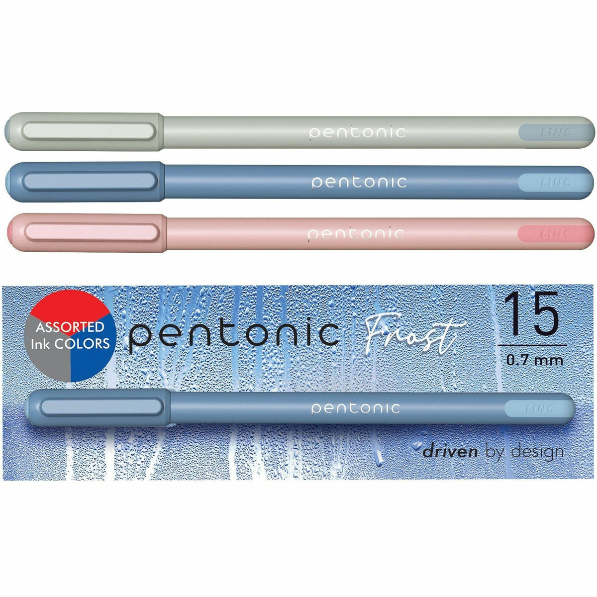 Pentonic Frosted Barrel Ballpoint Pens - 0.7 mm Fine Pen Point - Assorted Ink - Frost Barrel - 10 / Box