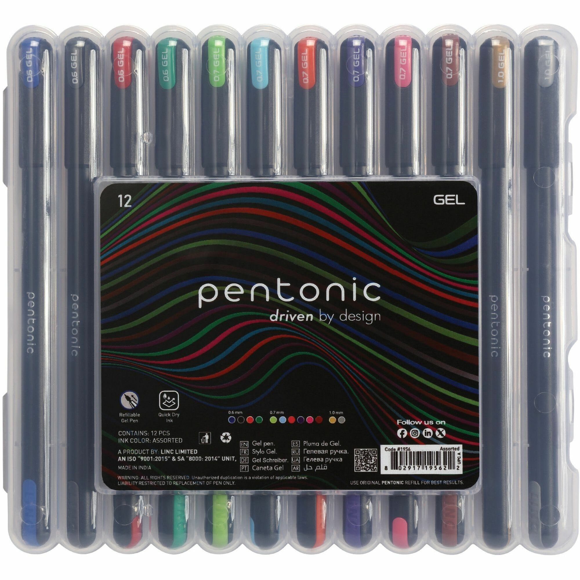 Pentonic Gel Pens - 1 mm Pen Point - Assorted Ink - Gel-based - 12 / Pack