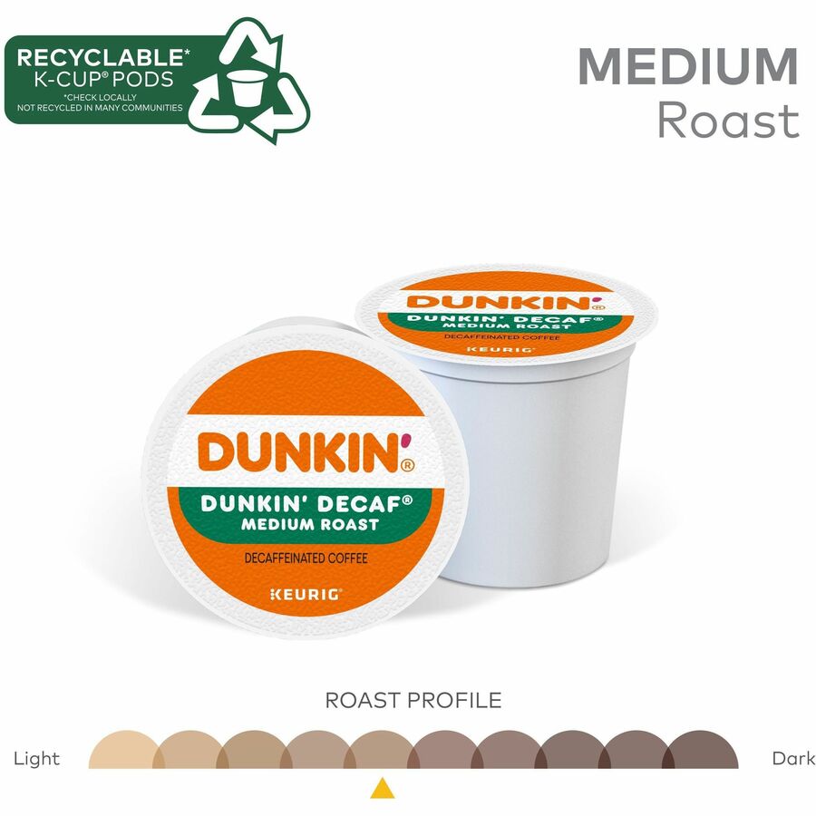 Dunkin'® K-Cup Decaf Coffee - Compatible with Keurig Brewer - Medium - K-Cup - Decaf - Kosher - Decaffeinated - 22 / Box