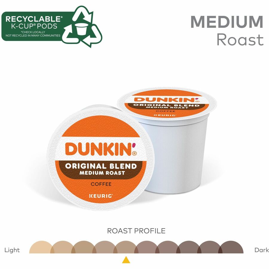 Dunkin'® K-Cup Original Blend Coffee - Compatible with Keurig Brewer - Medium - K-Cup - Original - Kosher - 22 / Box