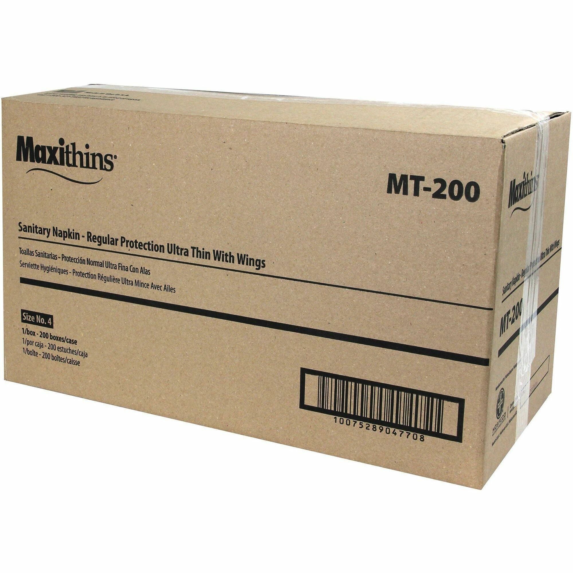 Maxithins Maxi Pad Ultra Thin w/Wings, Vended - With Wings - Maxi - Individually Wrapped - 200 / Carton