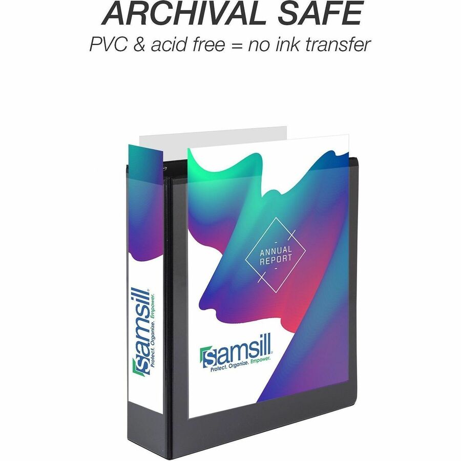 Samsill Ring Binder - Letter - 8 1/2" x 11" Sheet Size - 3 x 2" Ring(s) - Fastener(s): D-Ring - Pocket(s): 2, Internal - Black - Durable, Clear Overlay, Non-stick, Transfer Safe, Copy Safe, Wear Resistant, Tear Resistant - 4 Pack