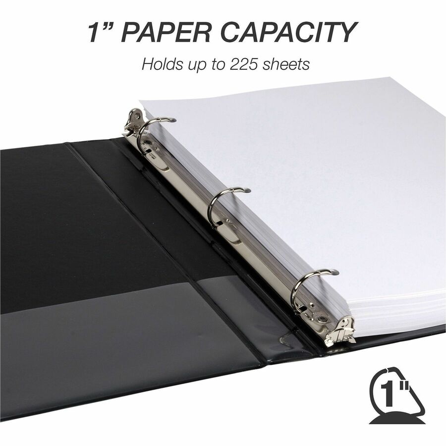 Samsill Ring Binder - Letter - 8 1/2" x 11" Sheet Size - 3 x 1" Ring(s) - Fastener(s): D-Ring - Pocket(s): 2, Internal - Black - Durable, Clear Overlay, Non-stick, Transfer Safe, Copy Safe, Wear Resistant, Tear Resistant - 4 Pack