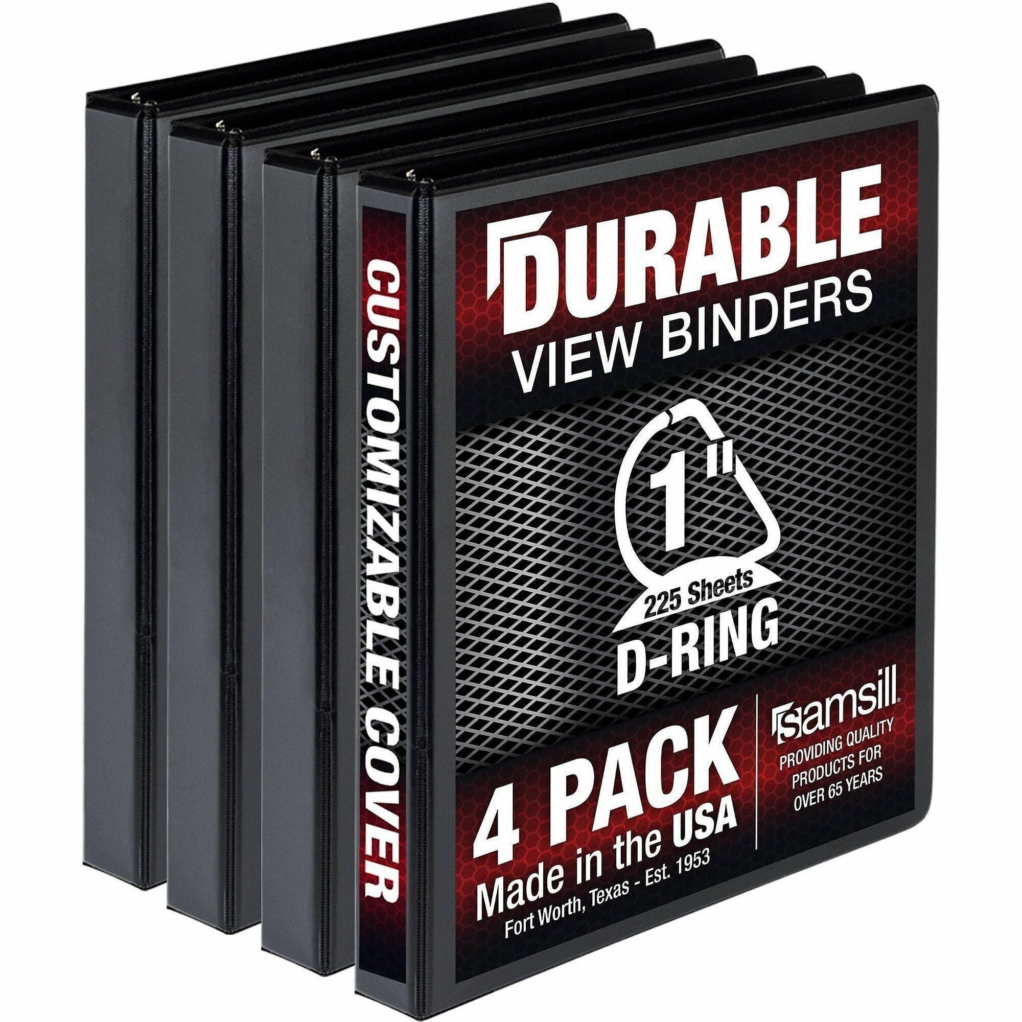 Samsill Ring Binder - Letter - 8 1/2" x 11" Sheet Size - 3 x 1" Ring(s) - Fastener(s): D-Ring - Pocket(s): 2, Internal - Black - Durable, Clear Overlay, Non-stick, Transfer Safe, Copy Safe, Wear Resistant, Tear Resistant - 4 Pack