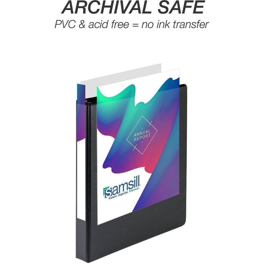 Samsill Ring Binder - Letter - 8 1/2" x 11" Sheet Size - 3 x 1" Ring(s) - Fastener(s): D-Ring - Pocket(s): 2, Internal - Black - Durable, Clear Overlay, Non-stick, Transfer Safe, Copy Safe, Wear Resistant, Tear Resistant - 4 Pack