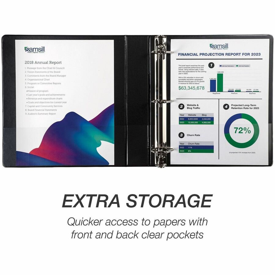 Samsill Ring Binder - 1.50" Ring(s) - Fastener(s): D-Ring - Black - Durable, Clear Overlay - 4 Pack