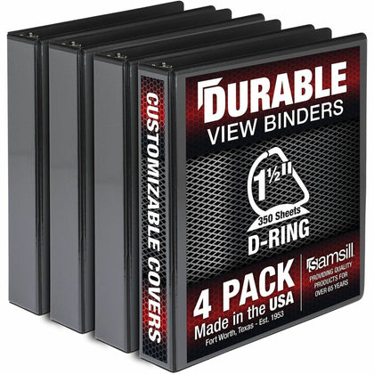 Samsill 1.50’’ D-Ring Binder - Black Clear Overlay - 4 Pack - Presentation / View Binders