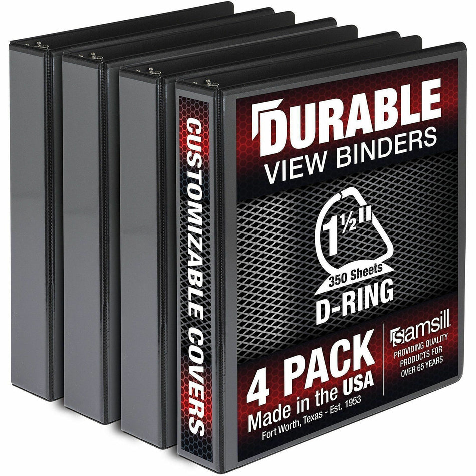 Samsill Ring Binder - 1.50" Ring(s) - Fastener(s): D-Ring - Black - Durable, Clear Overlay - 4 Pack